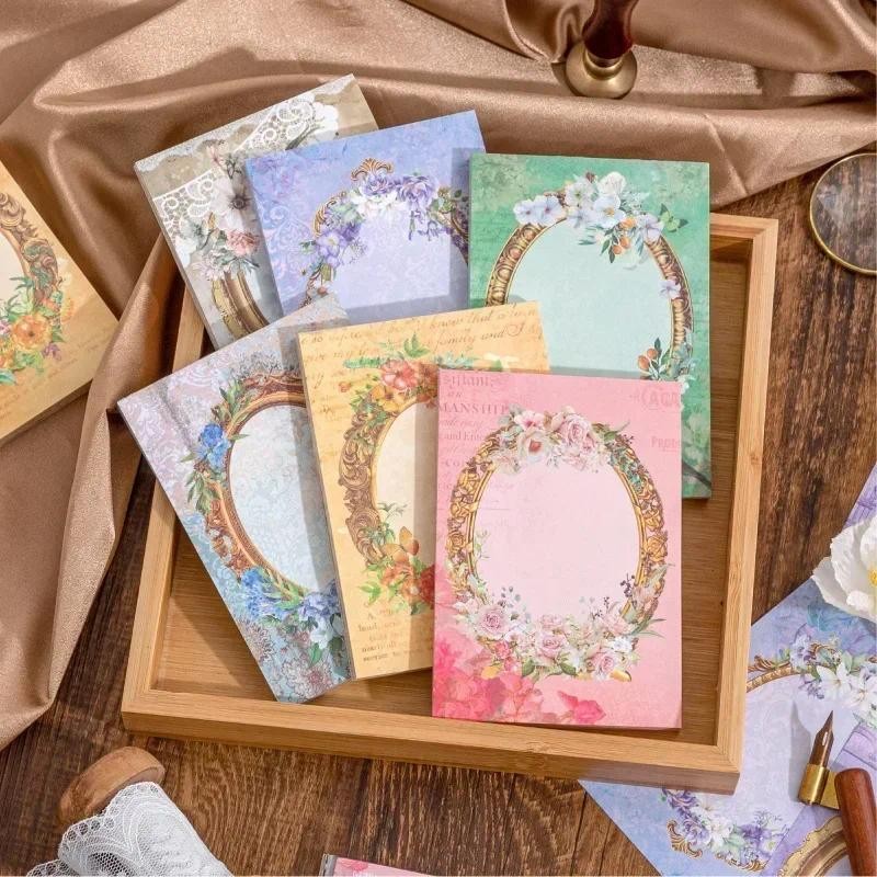 

80Pcs Decoration ledger Flower Sticky diy Mirror Note Pad Table Border Scrapbook Handmade Plant Collage Paper 11*8CM