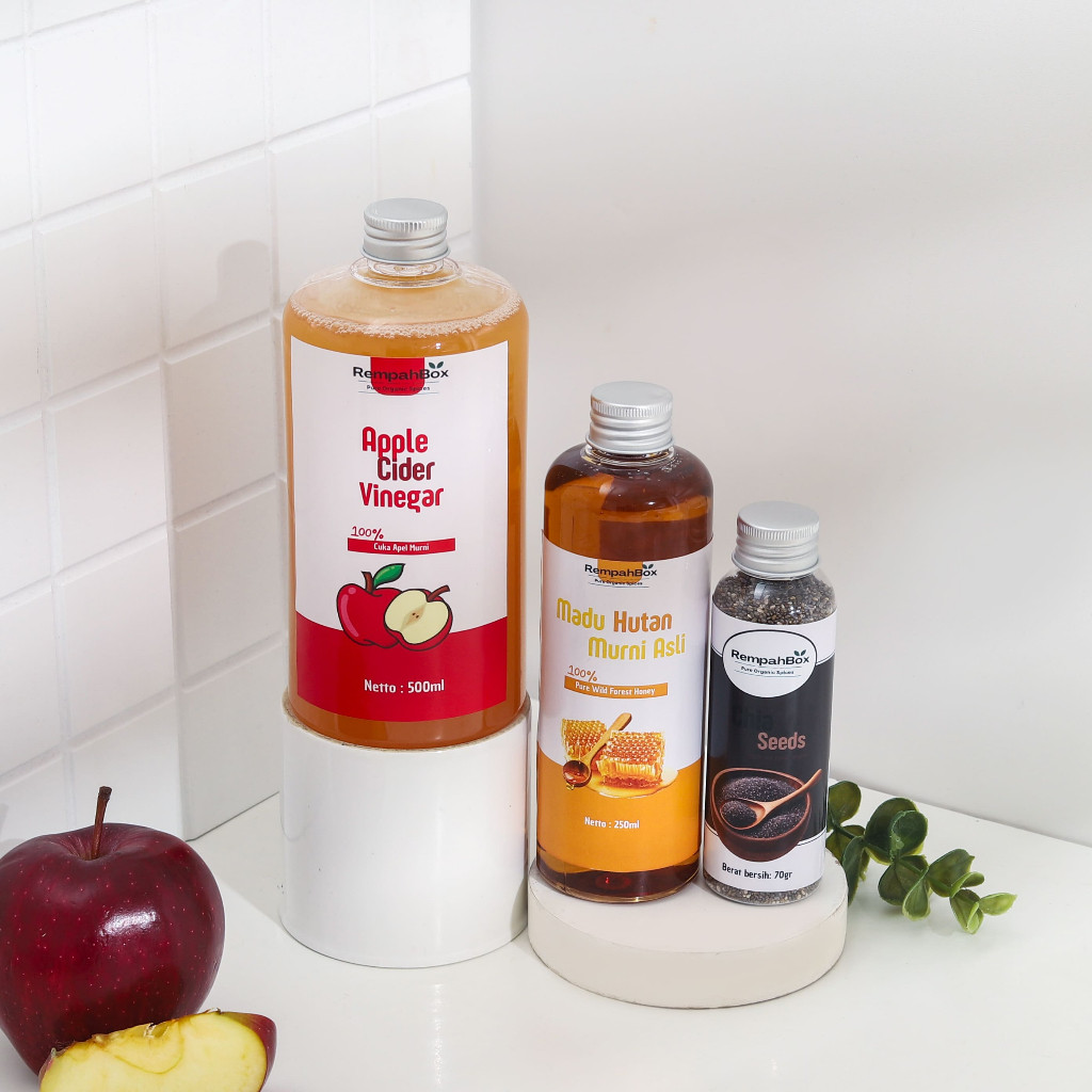 

Rempah Box Paket 3 in 1 Lebih Hemat Cuka Apel Original With Mother Madu Hutan Murni Chia Seed Asli