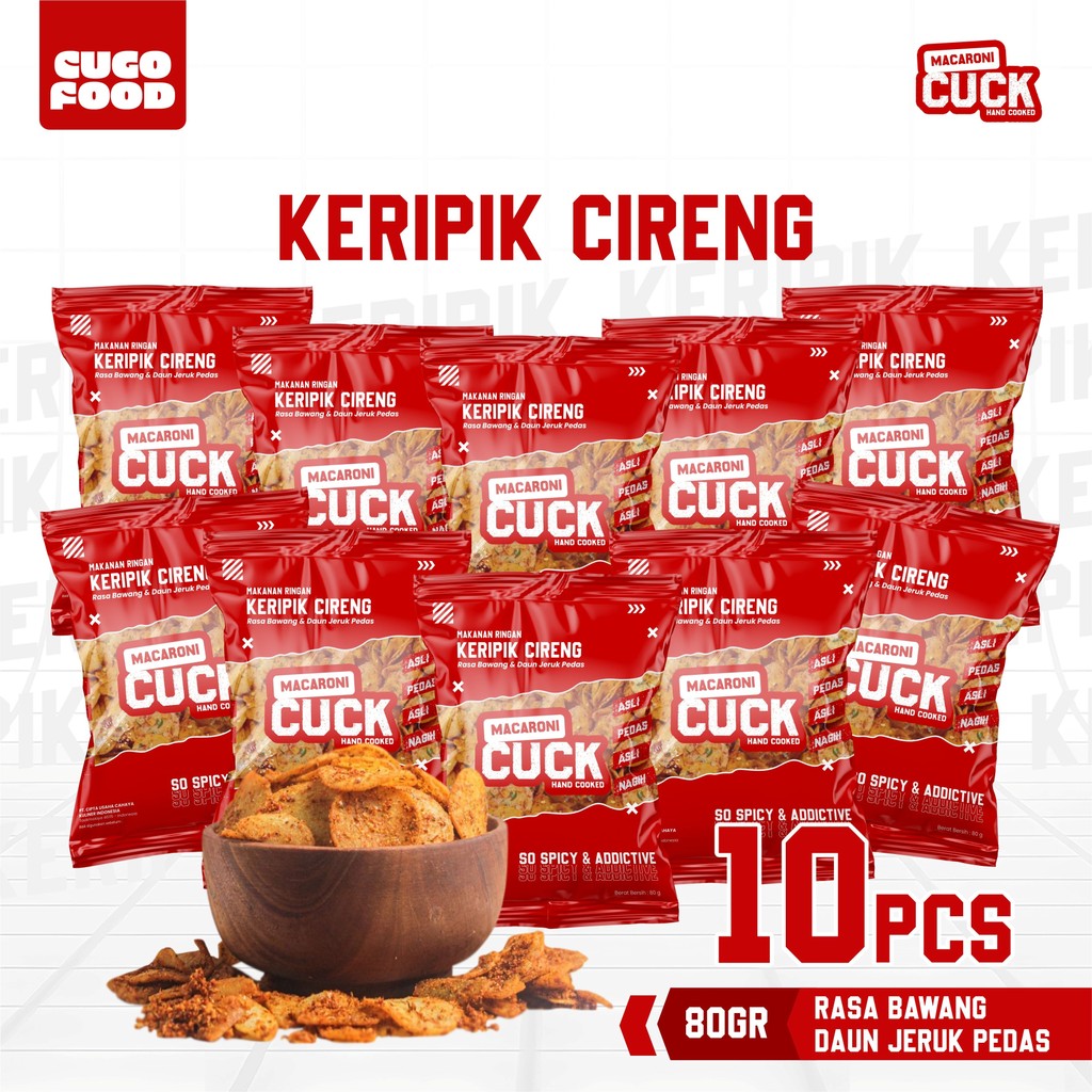 

Macaroni Cuck Moring Kripik Cireng Pedas Daun Jeruk Kemasan Reguler 80gr x 10 pcs