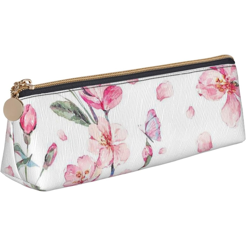 

Pink Cherry Blossom Flowers Bee Butterfly Pencil Case Women Pen Pouch Simple Carrying Box for Adult With Smooth Zipper