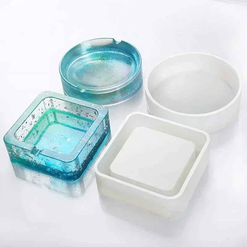 

Crystal Drip Diy Square Round Ashtray Silicone Mold Aromatherapy Plaster Concrete Moulds for Home Storage
