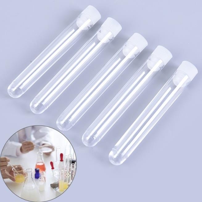 12x100mm Clear Plastic Test Tube With Cap  U-shaped Bottom Long Transparent Test Tube Lab Supplies 1