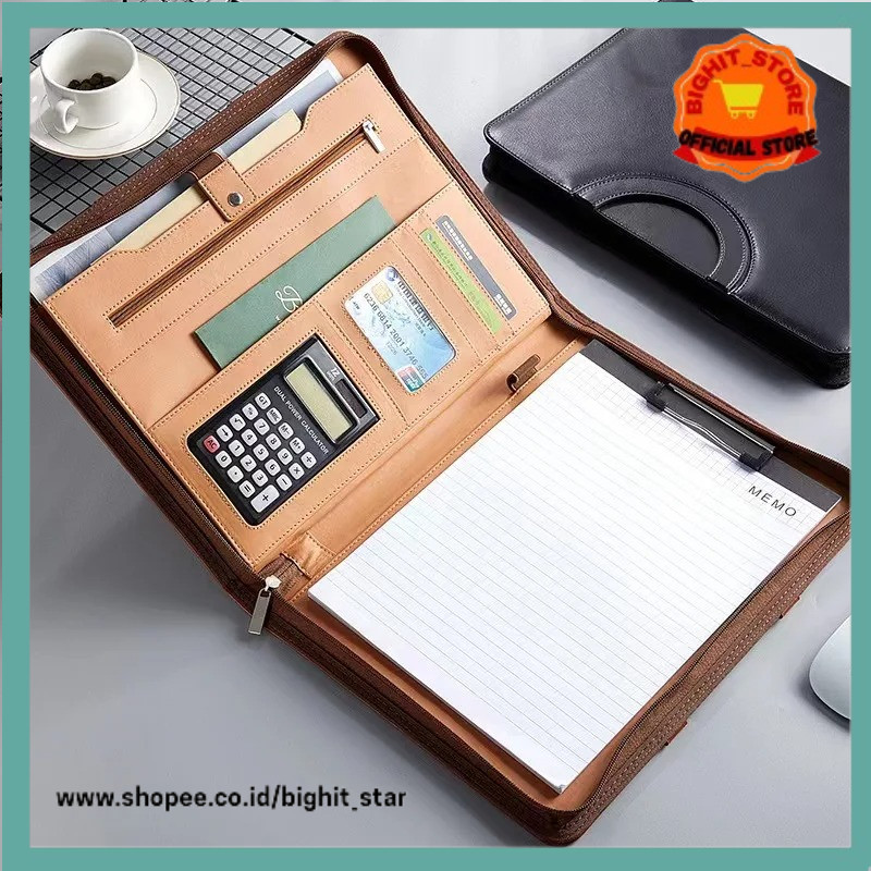 

Multifunctional A4 Conference Folder Business Stationery Folder Leather Contract File Folders Zippered Organizer Card Holder