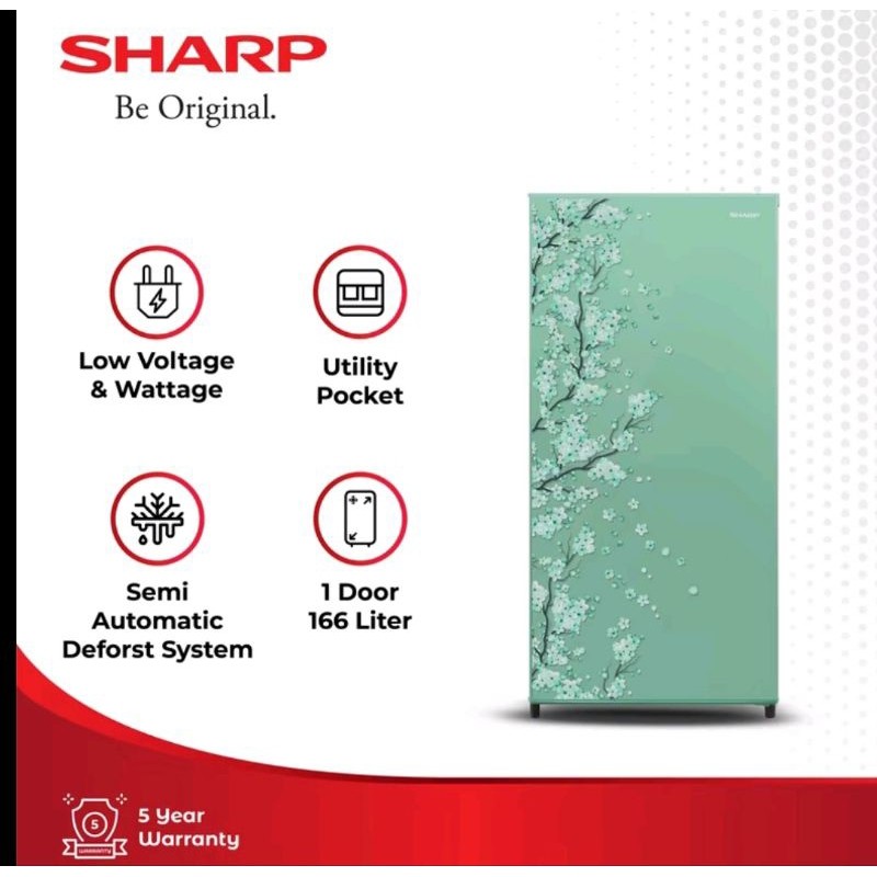 SHARP SJ N 182 D SH / SAKURA GREEN KULKAS LEMARI ES 1 PINTU 166 LITER / SJN182DSH