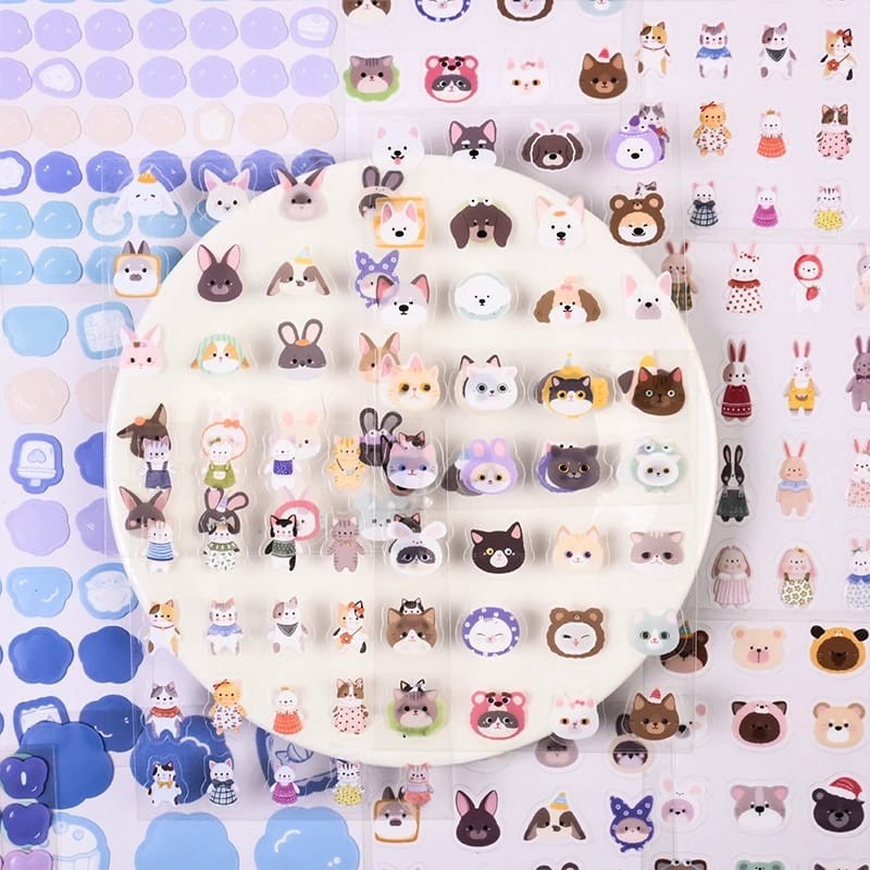

[ORGM] Sticker Mini Sticker Dekor Transparan Motif Kucing Bunny Bear Lucu