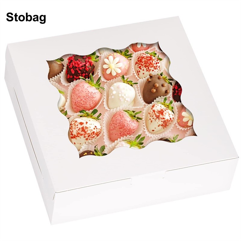 

StoBag 20pcs White Kraft Paper Cake Box with Window Kids Gift Packaging for Dessert Candy Cookies Storage Baking Birthday Party