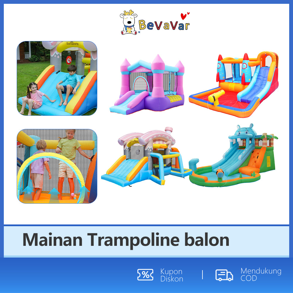 BEVAVAR Mainan Rumah Istana Balon Trampolin Kastil Inflatable Jumping Perosotan