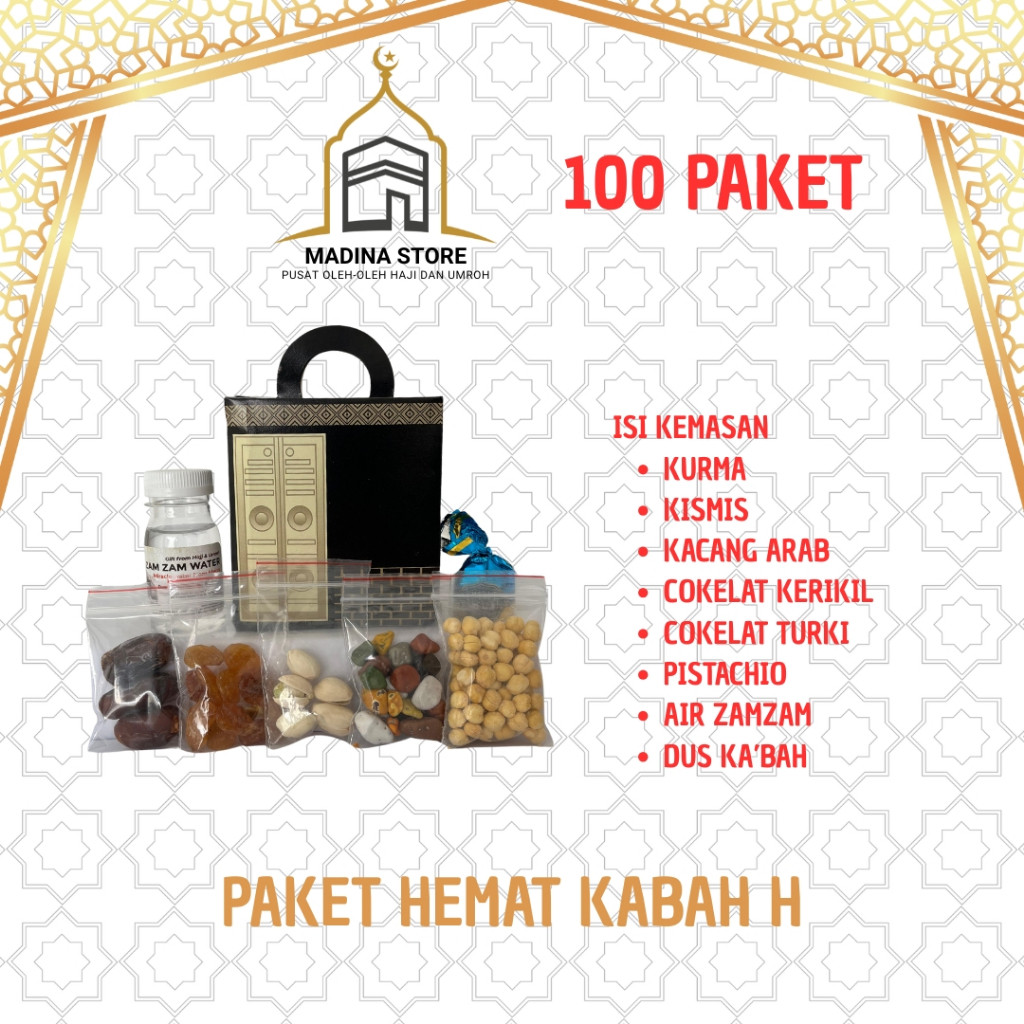 

Paket Hemat Oleh-oleh Haji dan Umroh Paket H 100 PCS isi Air Zamzam Dus Ka'bah