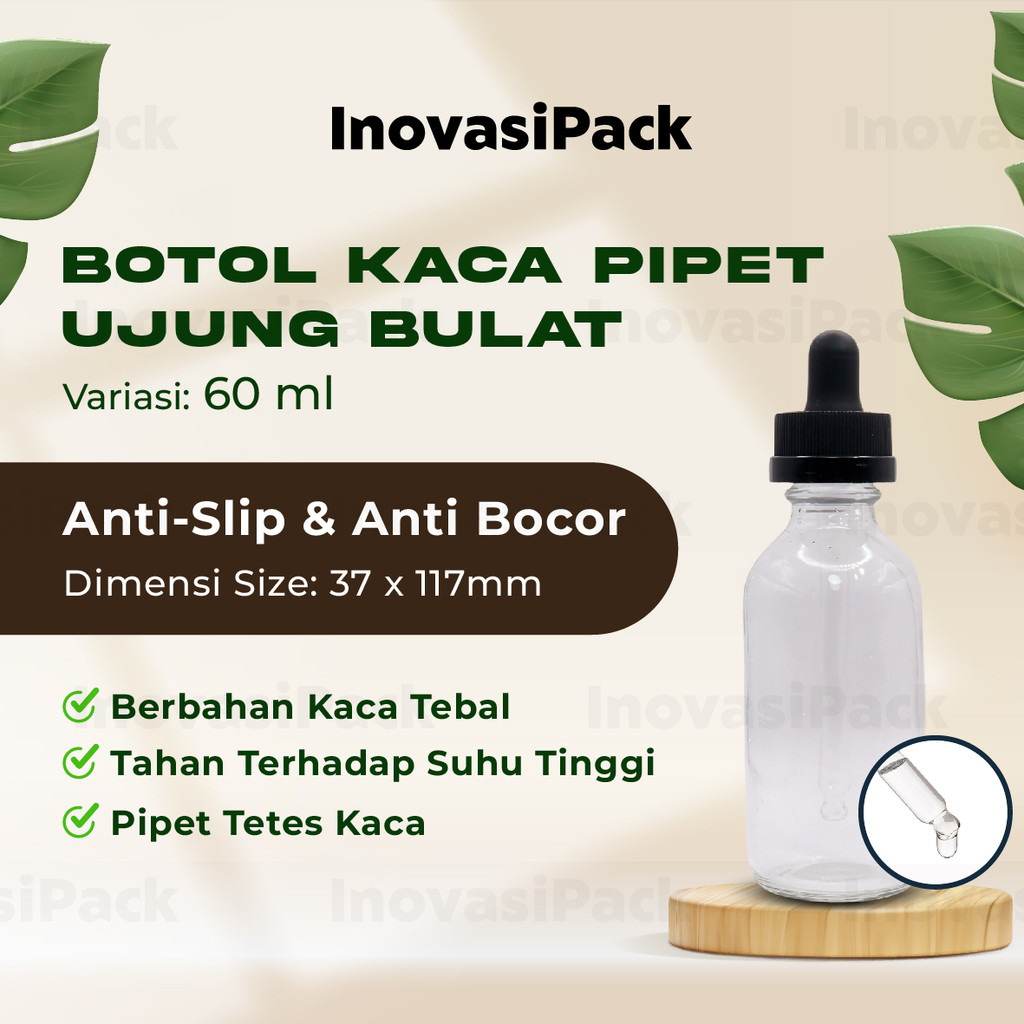 Botol Pipet Kaca BENING 60ML / Glass Bottle Pipette Clear 60 ML / Dropper Bottle