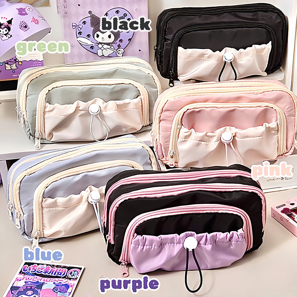 

CARAT Tempat alat tulis kotak pensil aesthetic/Large Capacity Kawaii Pencil Cases flip Pencil Bag Pouch Holder Box for Girls Office Student Stationery Organizer