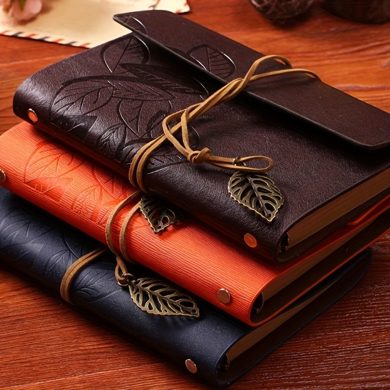 

Retro Leaf Leather Loose Leaf Notebook with Portable Travel Record Book Study Stationery Essential Stationery for Students