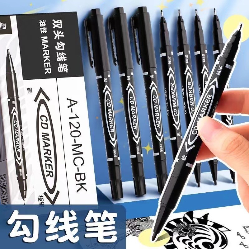 

Permanent Markers Pens Double Headed Oil Sign Pen For Fabric Metal CD Glass Sketchbook School Supplies Stationery