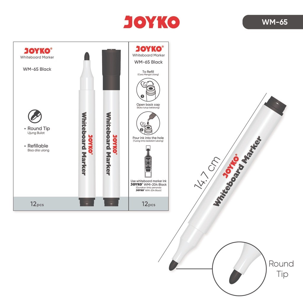 

Whiteboard Marker Joyko WM-65 | Spidol Papan Tulis Joyko Bisa dihapus | Ecer