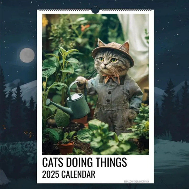 

ALIM-Cat Calendar Funny Cats Hangable Monthly Calendar 2025 Cat Wall Calendar 12 Months Family Planner Calendar For Catlover