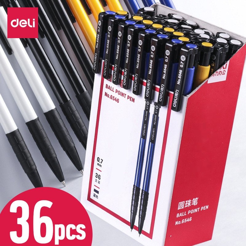 

Deli Push Button Ballpoint Pen 0.7mm Smooth Writing Refillable Office Supplies School Stationery Wholesale Black Blue Gel Pens
