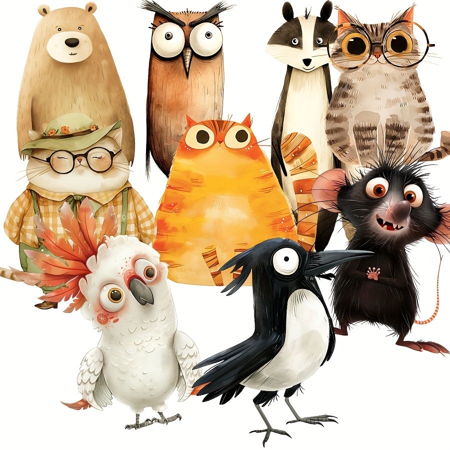 

JAIIMAN 90-93pcs Quirky Animal Sticker, Fat Cats, Tropical animals, Birds Patterns,Tall animals Patterns,Junkjournal,Album Decor