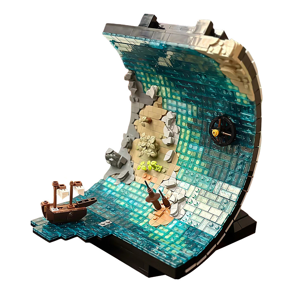 MOC Pirate Ship Big Wave Building Blocks Medieval Pirate Ship Sea Adventure Bricks Assembly Toys Chi