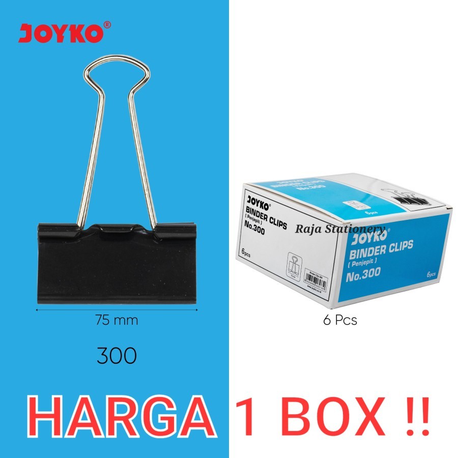 

JOYKO BINDER CLIP 300 75MM PALING BESAR / KLIP PENJEPIT KERTAS PALING BESAR NO.300 MURAH BERKUALITAS