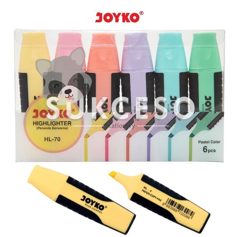

Joyko Highlighter HL-70 Penanda Berwarna Pastel Color 1 SET Isi 6 Pcs Lucu Unik
