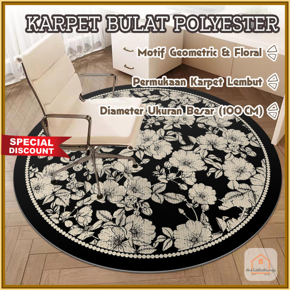 Little Things Karpet Bulat Polyester 100 CM | Karpet Polyester Super Lembut | Karpet Ant Slip