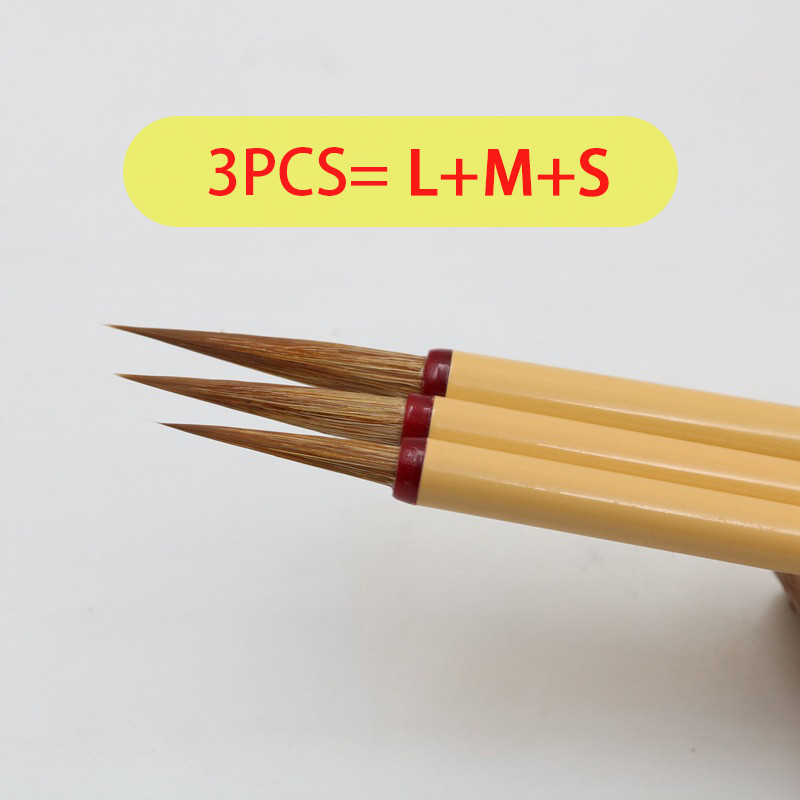

3 Pcs/Set Long Hair Hook Line Pen Metal Holder Chinese Painting Brush Weasel Hair 000# Gongbi Fine Line Pen