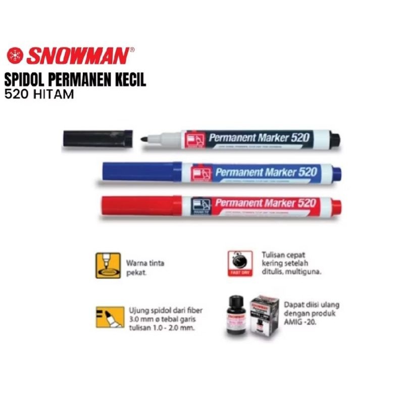 

Spidol Snowman Permanent kecil 520 ( 1pak/12pcs )