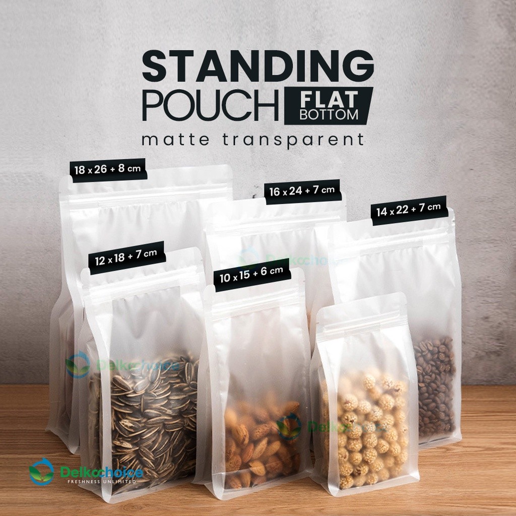 Standing Pouch Flat Bottom Matte Doff / Plastik Kemasan Snack Satuan