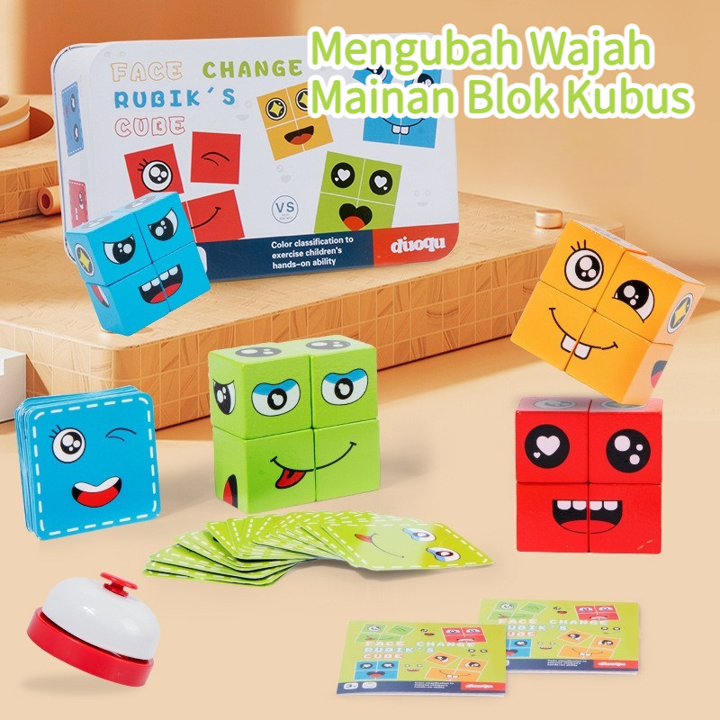 Buah Kubus Baru Ekspresi Wajah Berubah Blok Bangunan Permainan Papan Pendidikan Untuk Anak Anak Perm