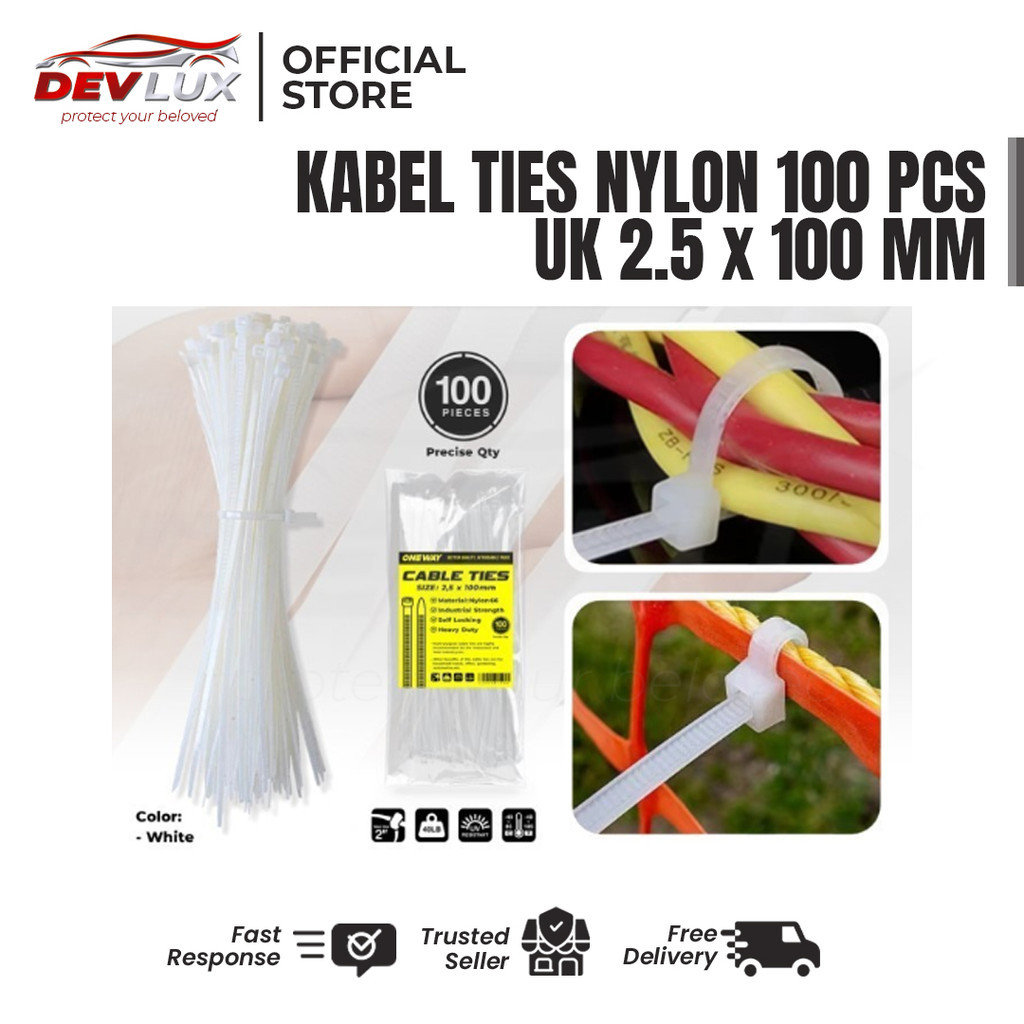 

Kabel Ties / Tis Nylon Putih 10 cm / 2.5 x 100 mm Isi 100 pcs Kuat & Praktis