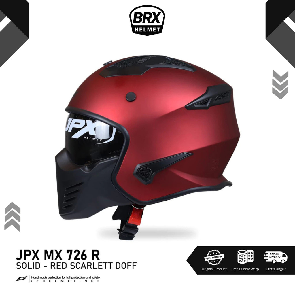 Helm JPX Full Face MX-726 Red Scarlet Doff Original SNI ECE Modular Full Face Pria Keren BRX Helmet