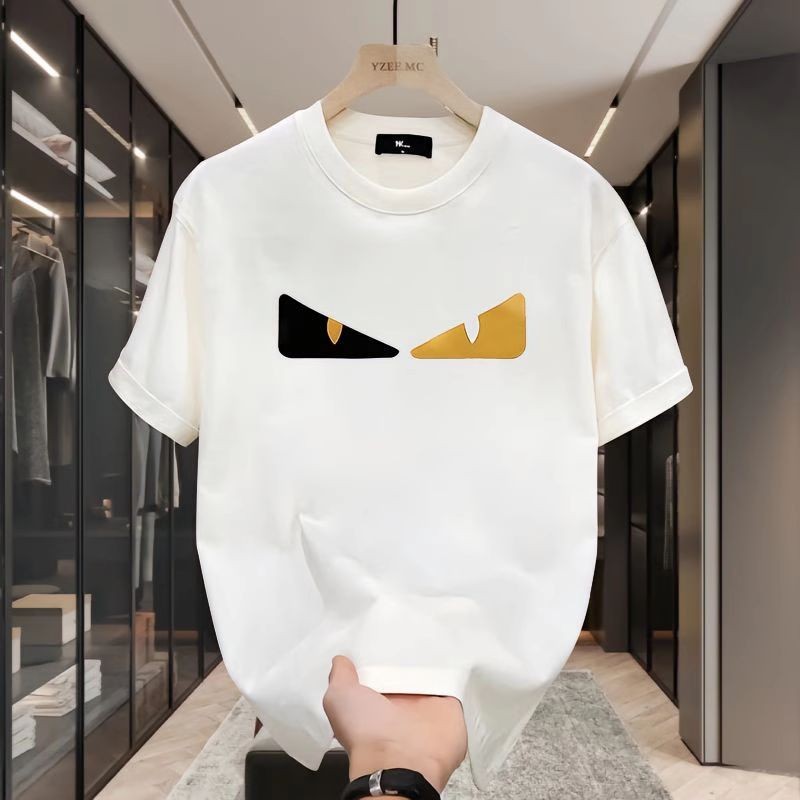 100% katun Outlets FENDI Logo 100% Cotton Kaos Heavyweight Fit T Shirt Pria Wanita Graphic Tee - Off