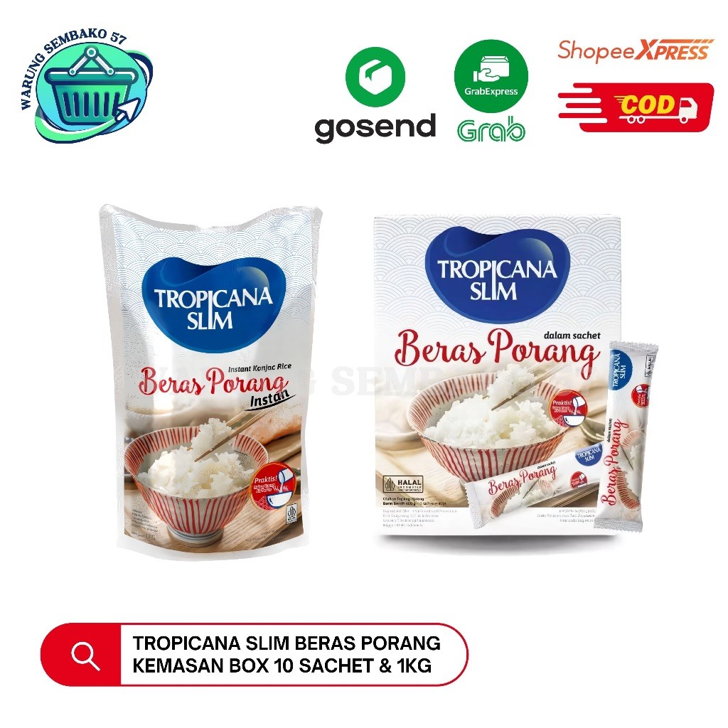 

Tropicana Slim Beras Porang Kemasan 1kg & Instant Box 10 sachet – Konjac Rice Shirataki