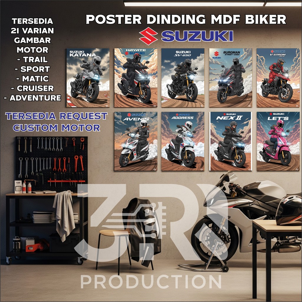Suzuki - Poster Dinding Motor Suzuki Sport, Klasik, & Trail Ukuran 30x20cm Dekorasi Kamar Garasi