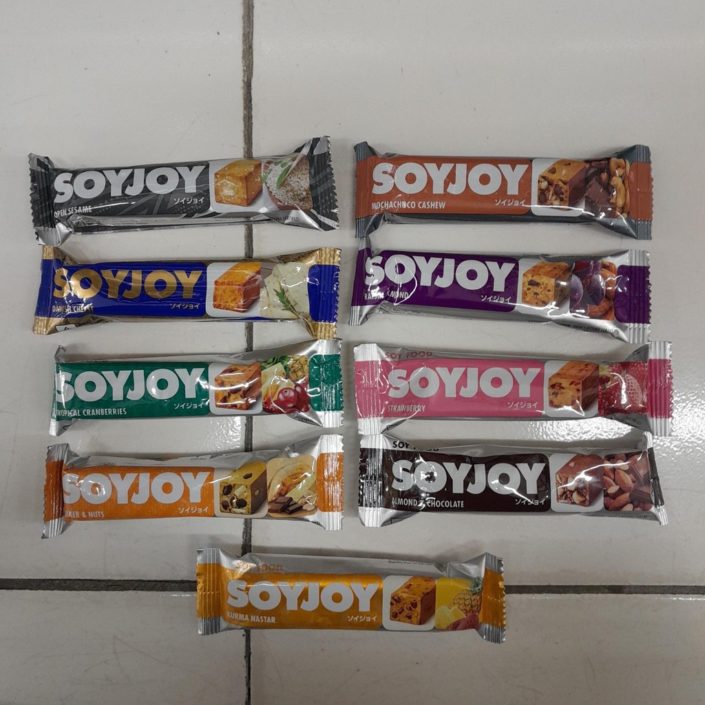 

Soyjoy Bar snack Rasa KURMA NASTAR / OPEN SESAME / MOCHACHOCO CASHEW / DANISH CHEESE / RAISIN ALMOND / STRAWBERRY / ALMOND CHOCOLATE / LEKKER NUTS / TROPICAL CRANBERRIES 30gr