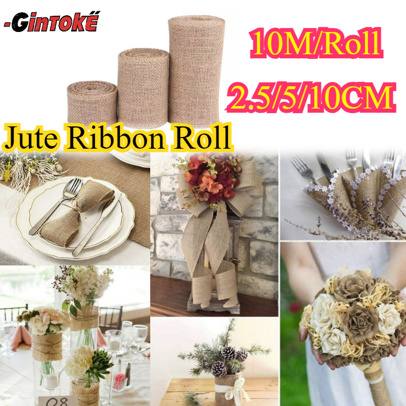 

10M Pita Goni Roll/Roll Obras Coklat / Pita Goni Coklat Braided/ Jute Ribbon Tali Goni Anyaman/ DIY PestaPita Aksesori/Pita Goni Renda/Pita Hampers/Pita Souvenir/Burlap Decoration/Untuk Dekorasi Hampers Souvenir / Jute Ribbon
