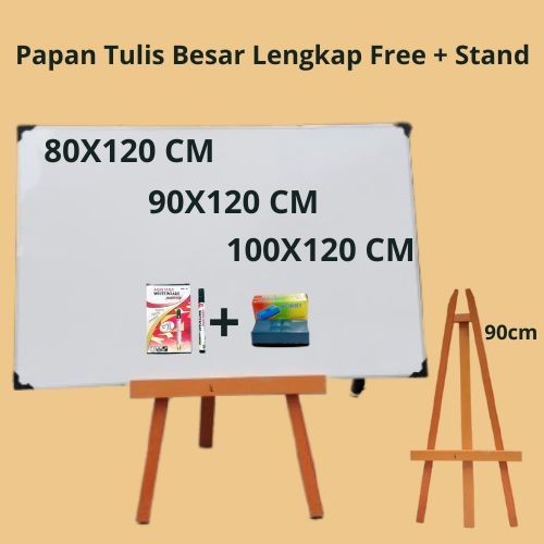

NEW Stand + Whiteboard ukuran Besar 80x120-100x120 / Penyangga Papan Tulis Gratis Penghapus dan Spidol PREMIUM