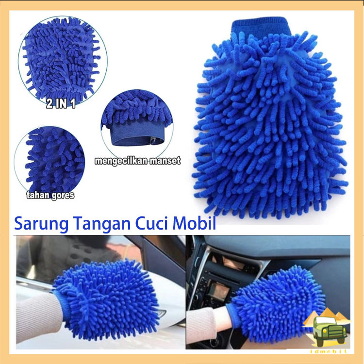 Biru 2IN1 Sarung Tangan Cuci Mobil/Sarung Tangan Microfiber 2 Sisi Lap/Untuk Mobil Motor Dapur