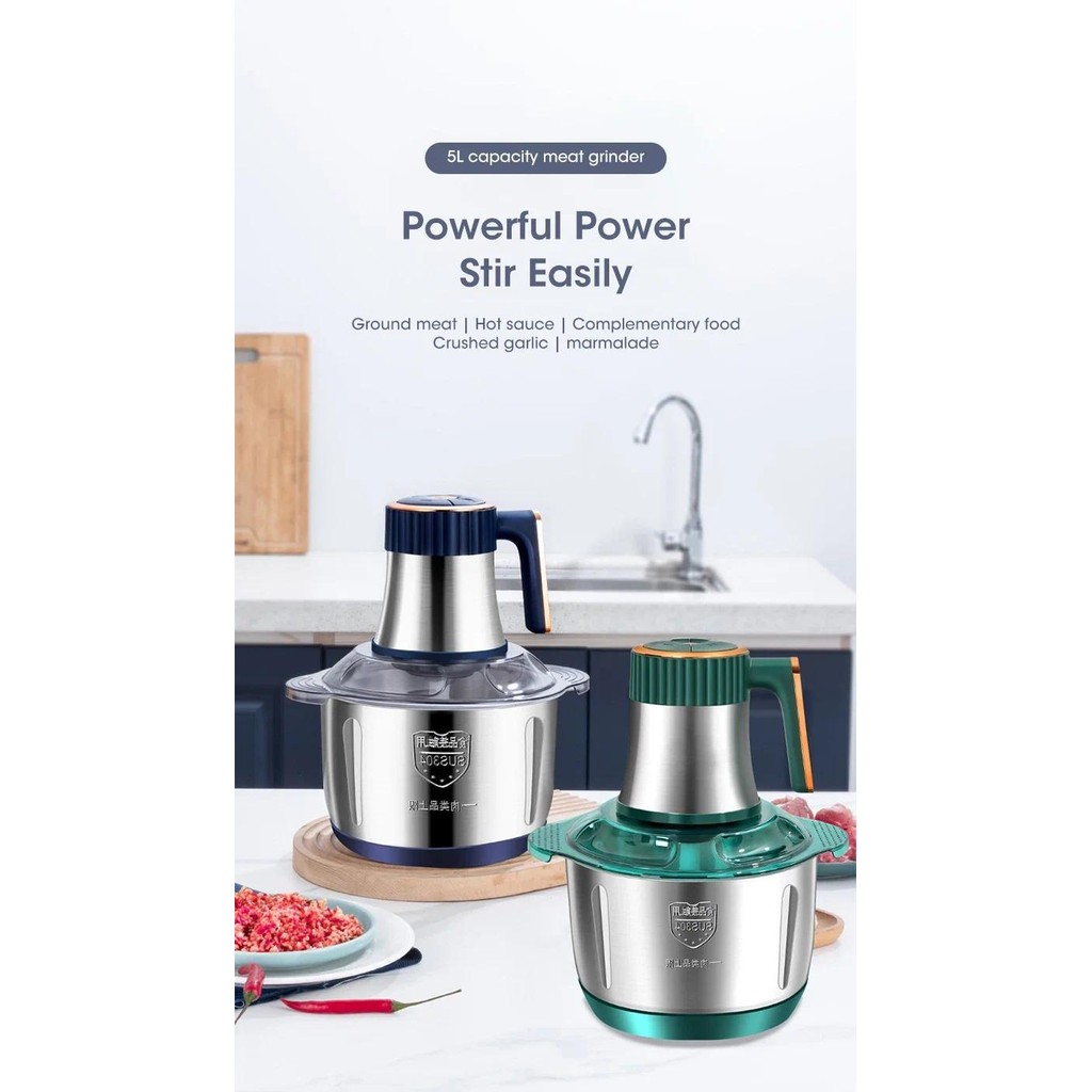 5L Electric Meat Grinders 304 Stainless Steel Food Crusher Multifunctional Vegetable Slicer Chopper 