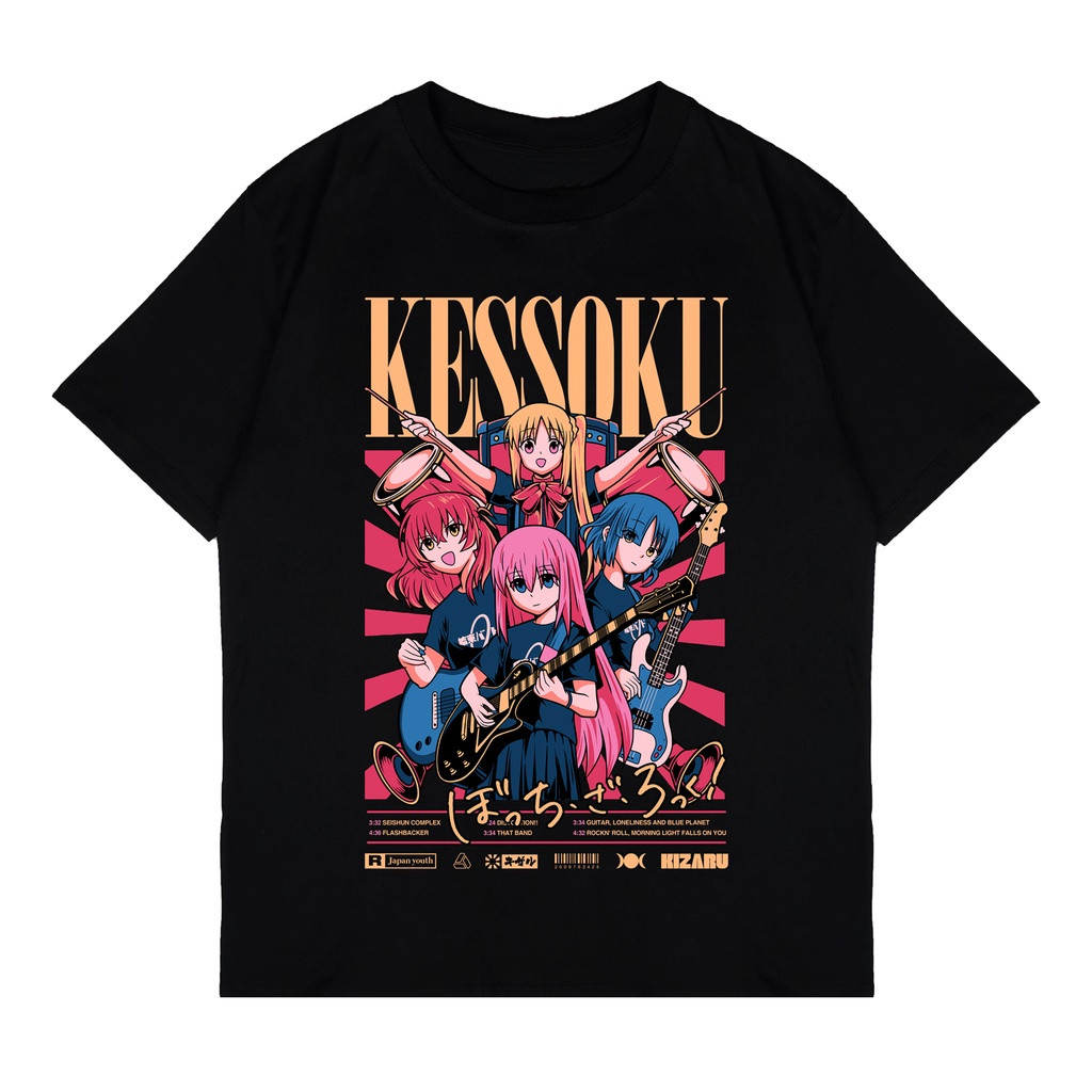 Kaos Pria Hitam T-shirt Anime Bocchi the Rock KESSOKU Katun, kerah bundar, ukuran besar, model unise