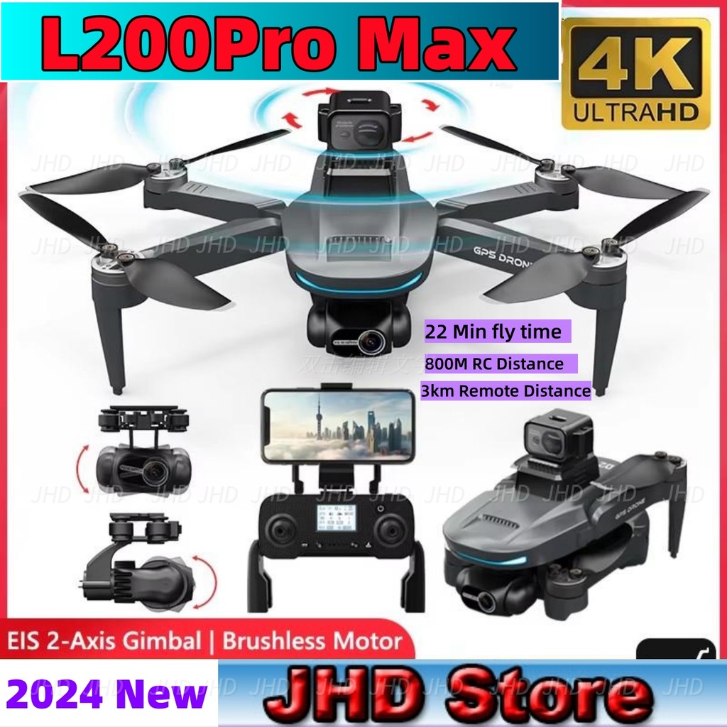 JHD L200 PRO MAX Drone GPS Brushless Motor 4K HD Profesional FPV Drone 2-Axis Gimbal 360° Obstacle A