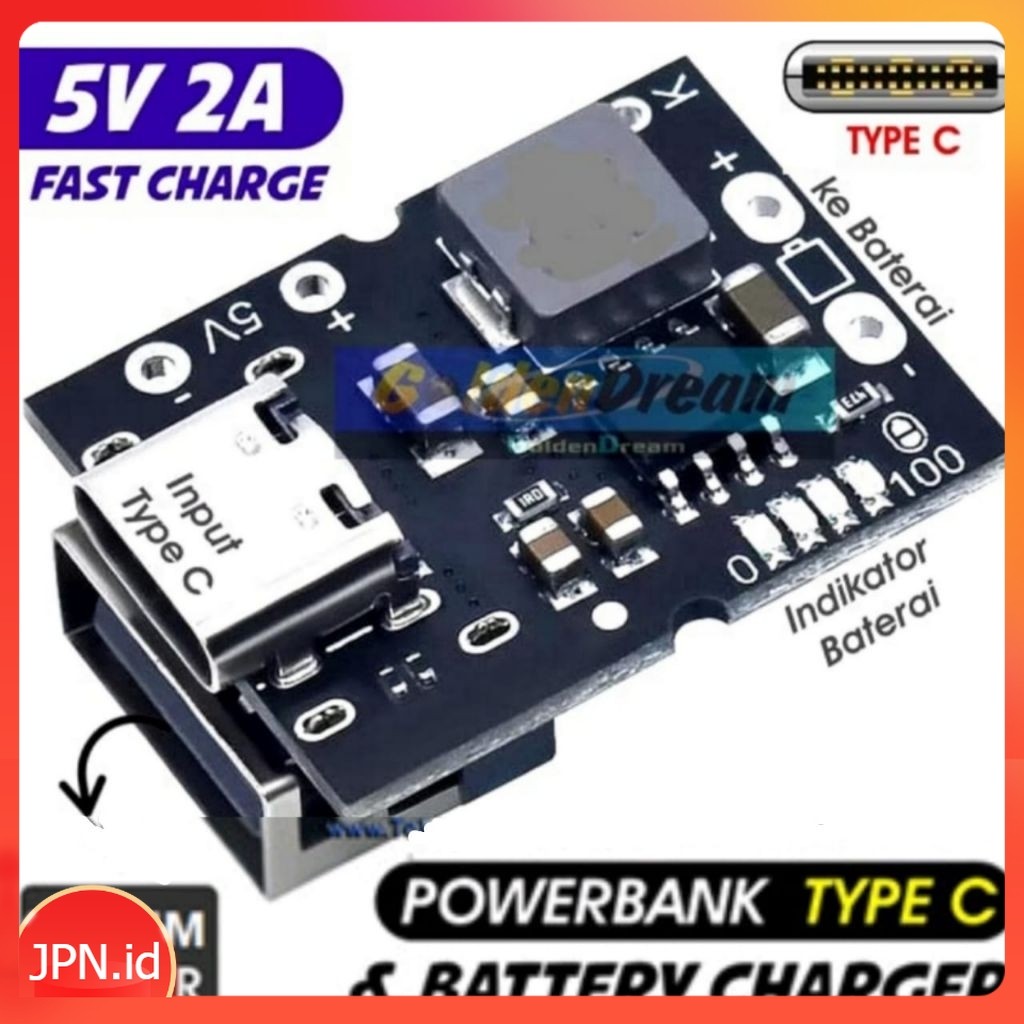 Modul Powerbank USB Type C Fast Charger Boost Step Up Baterai 18650 - JPN