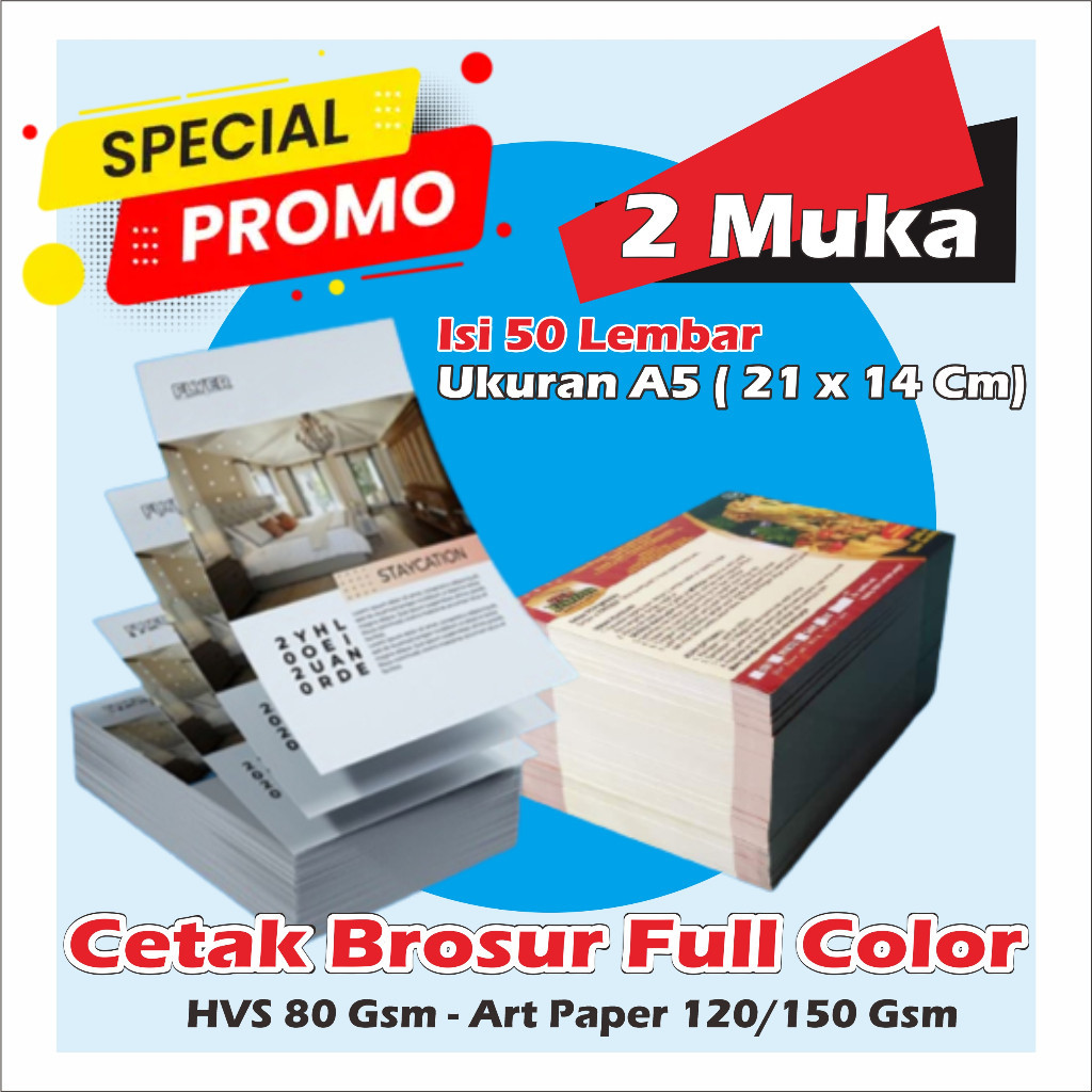 

Cetak brosur Ukuran a5 Full Color 2 muka bulak balik Brosur custom kilat 50 lembar
