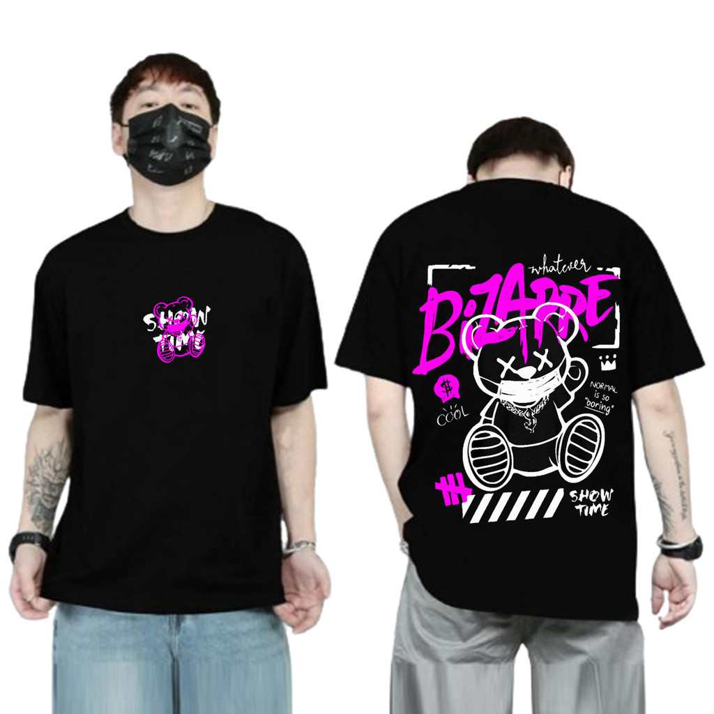 Baju Kaos Tshirt Distro Tulisan BIZARRE HITAM Pria Wanita Keren Lengan Pendek Motif Simple Tulisan