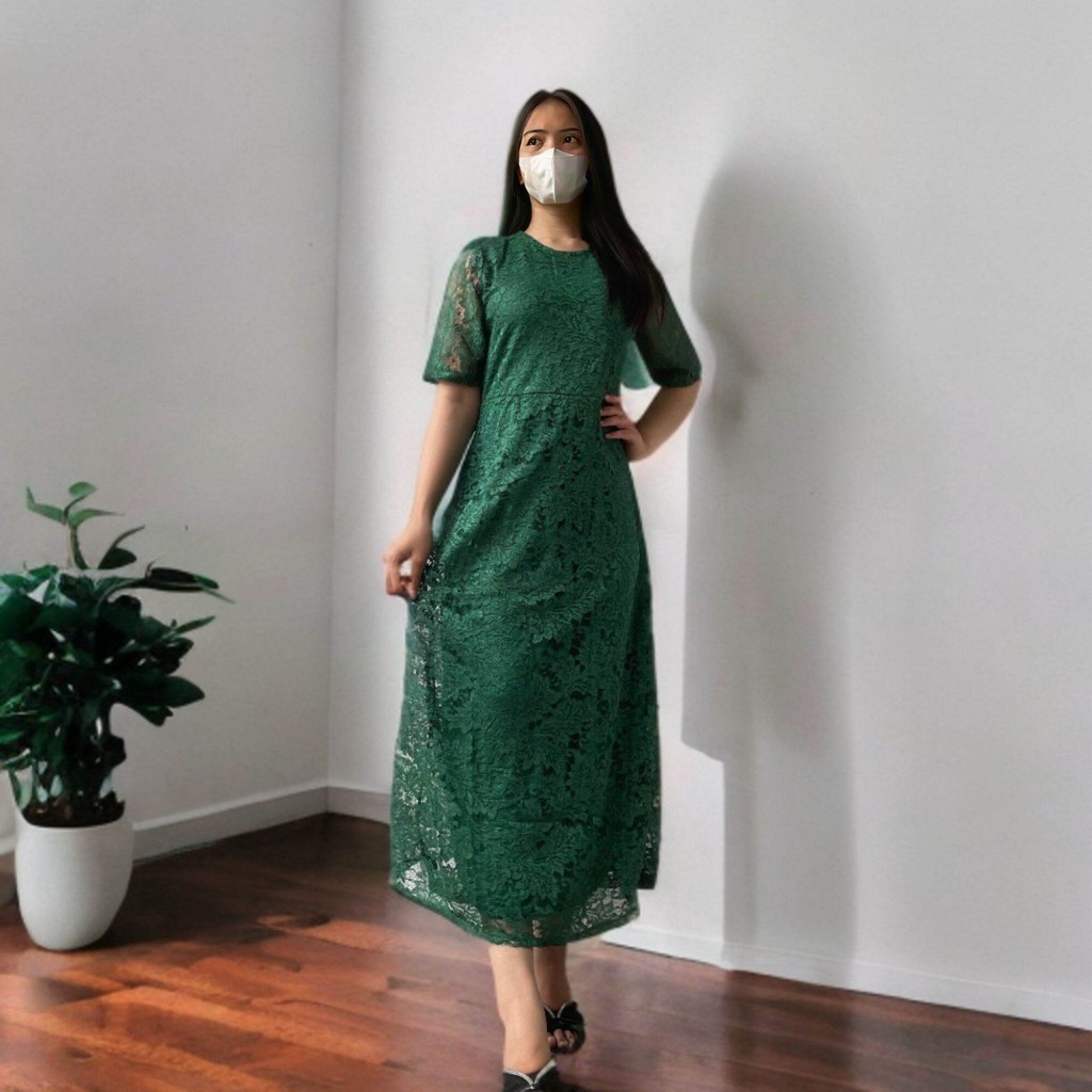 Longdress Brukat Pesta Kekinian Dress Brokat Wanita Kristen Modis Gaun Natal Kondangan Sarah Zh