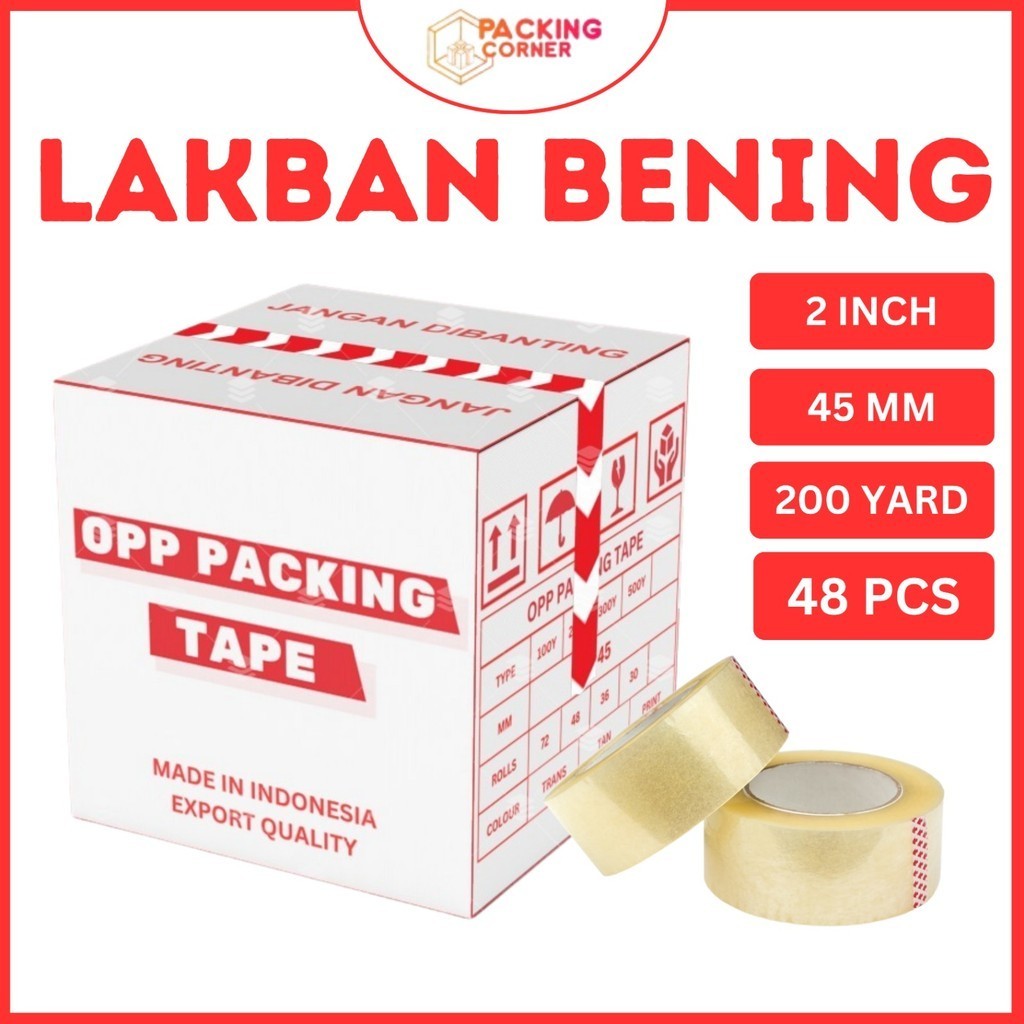 

1 DUS ISI 48 - Lakban Bening 45MM x 200 Yard Plakban 2 Inch 200 Yard 48mm 1DUS