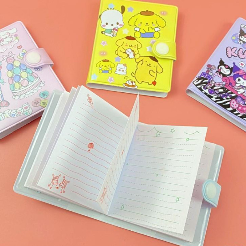 

ACEH.SDM 130888 Buku Diary Kancing Sanrio / Cute Mini Note Book 2 in 1 / Set Memo Diary Motif Sanrio / Mini Klip Note Book and Pen