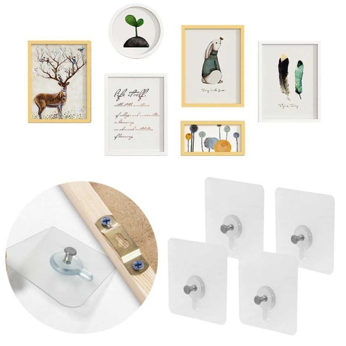 Buzper Gantungan Tempel Frame Bingkai Foto Lukisan Jam Dinding Frame Wall Hanger 4 Buah