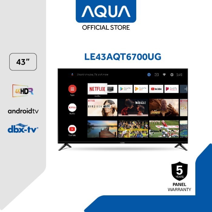 AQUA TV 43 INCH SMART ANDROID DVB T2 43AQT6700 4K UHD