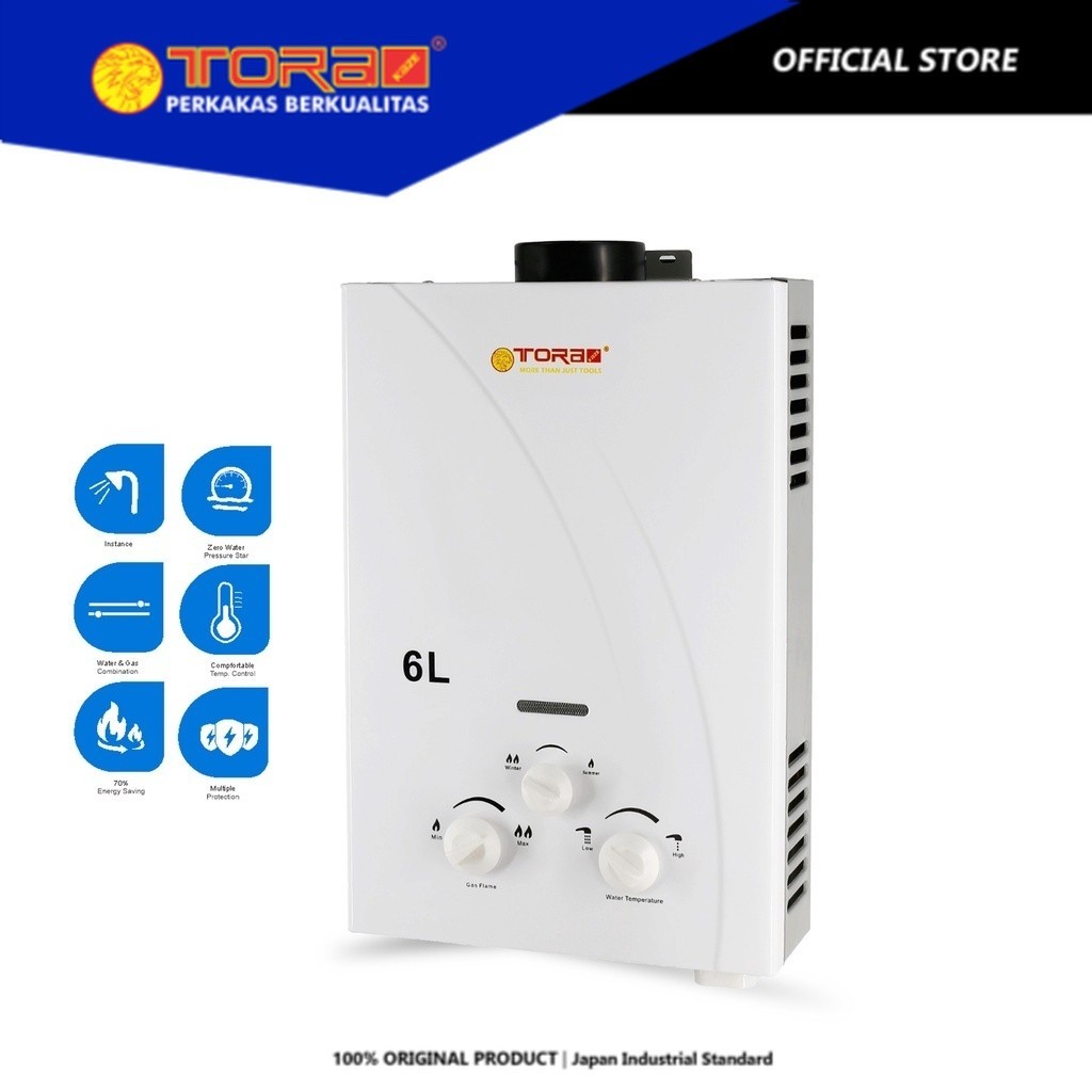 TORA Pemanas Air 6 Liter Gas LPG - Gas Water Heater GWHGA