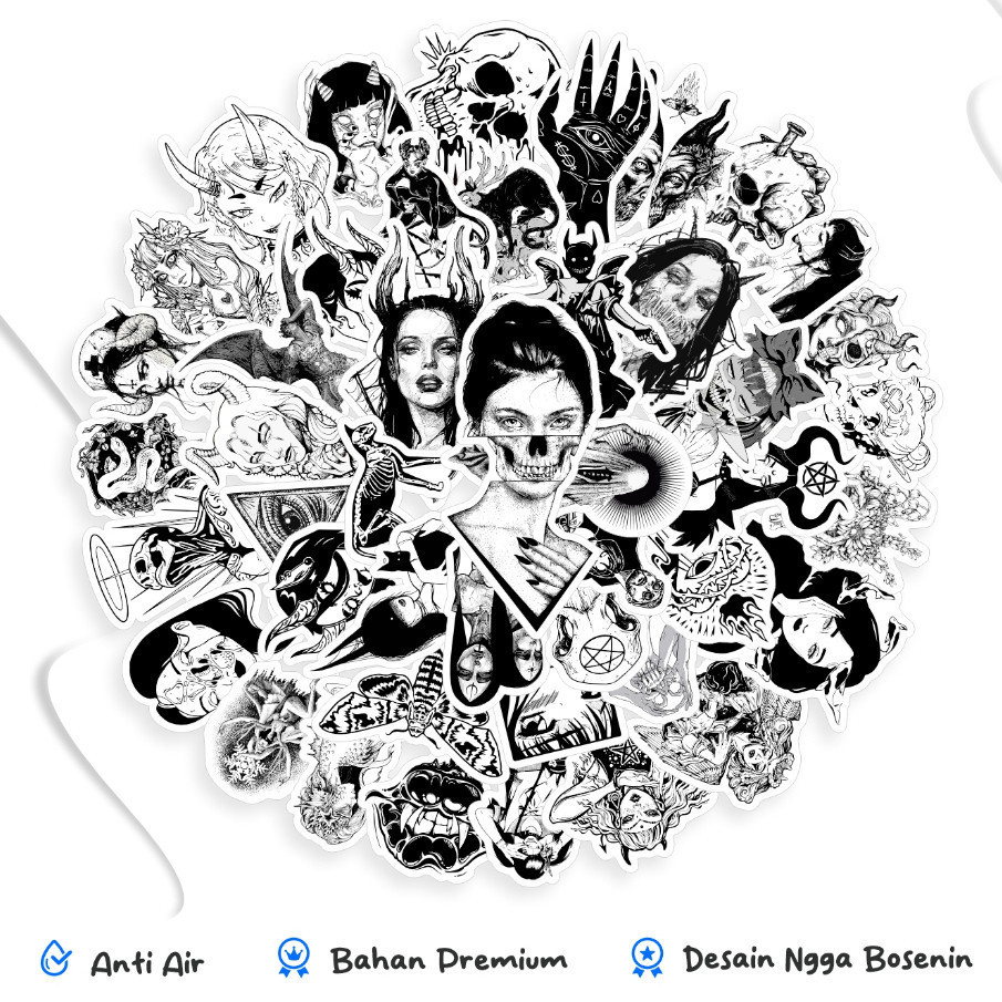50PCS STIKER GRAFFITI HOROR THRILLER HITAM PUTIH AESTHETIC UNTUK CASE LAPTOP TUMBLER